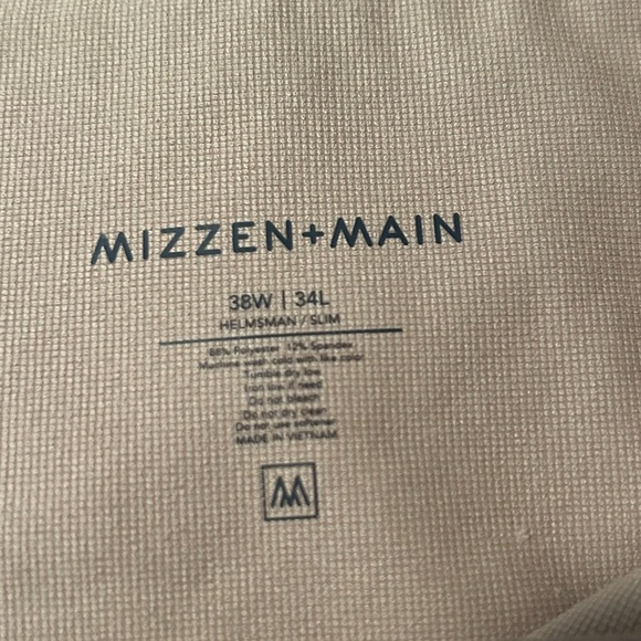 Mizzen + Main khaki colored mens pants size 38W x 34L - Picture 3 of 6